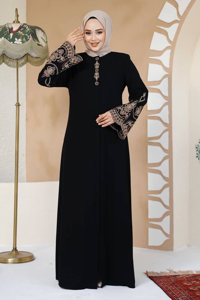 Modest Plus Size Black Dubai Abaya 98221S - 1