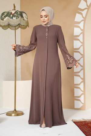 Modest Plus Size Dark Mink Dubai Abaya 98221KV - 1