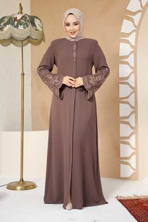 Modest Plus Size Dark Mink Dubai Abaya 98221KV - 3