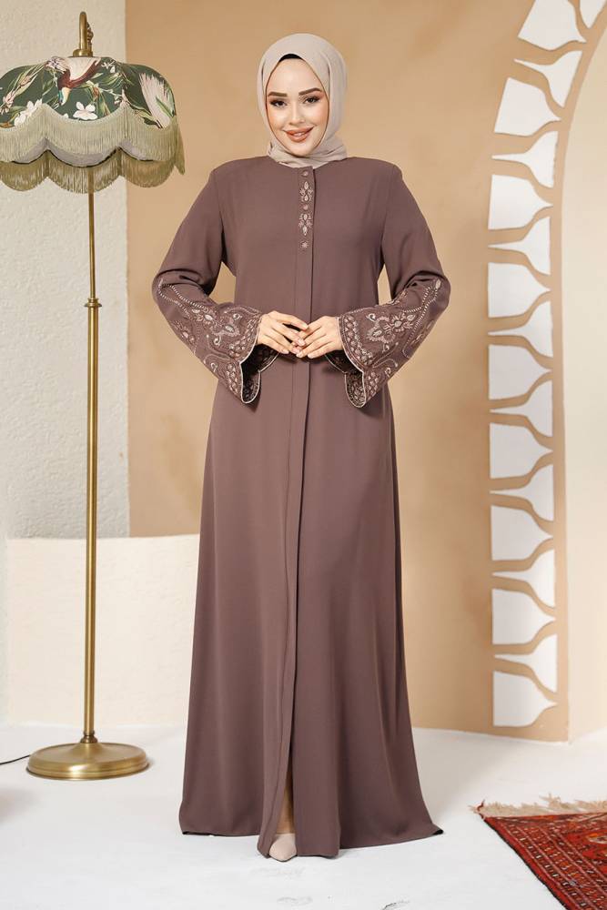 Modest Plus Size Dark Mink Dubai Abaya 98221KV - 3