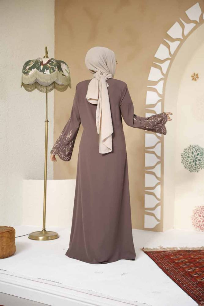 Modest Plus Size Dark Mink Dubai Abaya 98221KV - 4