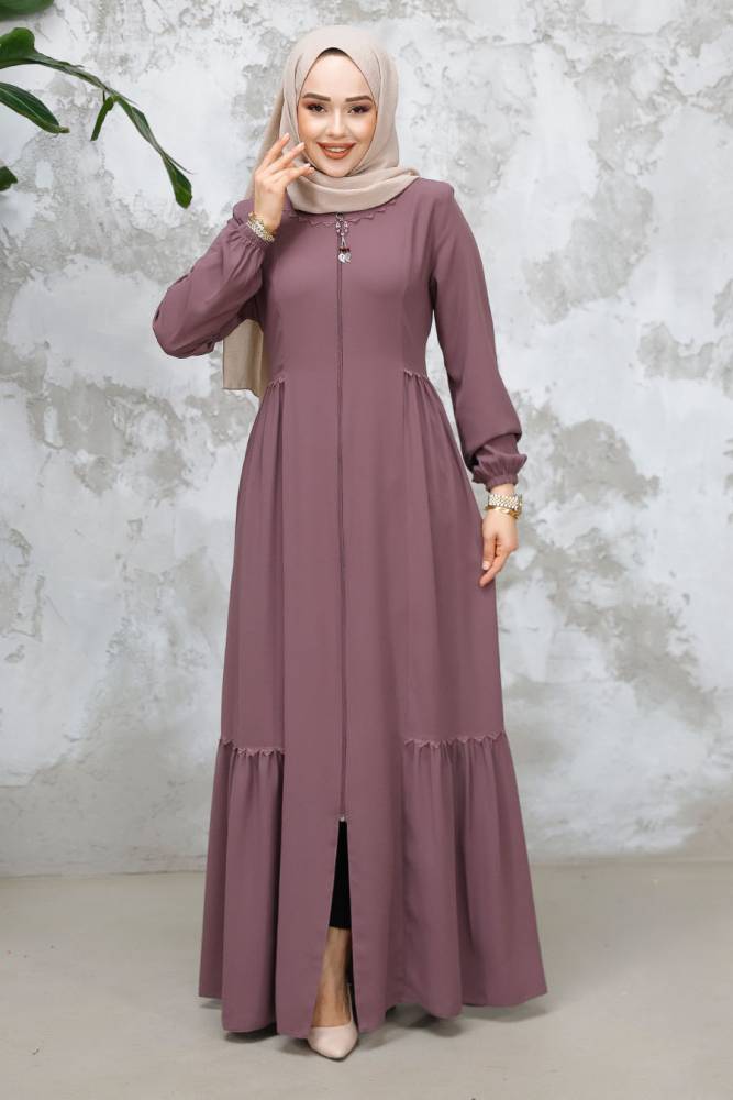 Modest Plus Size Dusty Rose Dubai Abaya 8133GK - 1