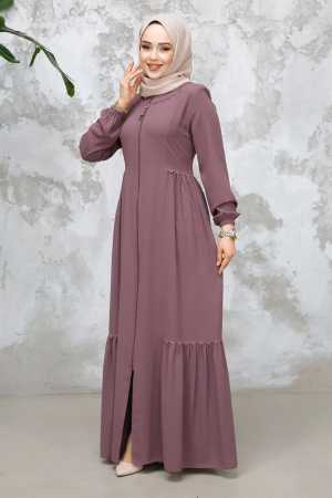 Modest Plus Size Dusty Rose Dubai Abaya 8133GK - 3