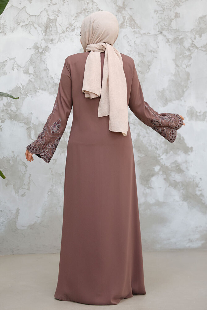 Modest Plus Size Dusty Rose Dubai Abaya 98221GK - 5