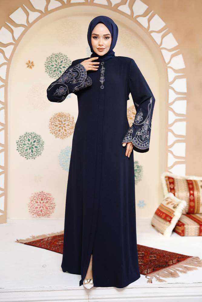Modest Plus Size Navy Blue Dubai Abaya 98221L - 1