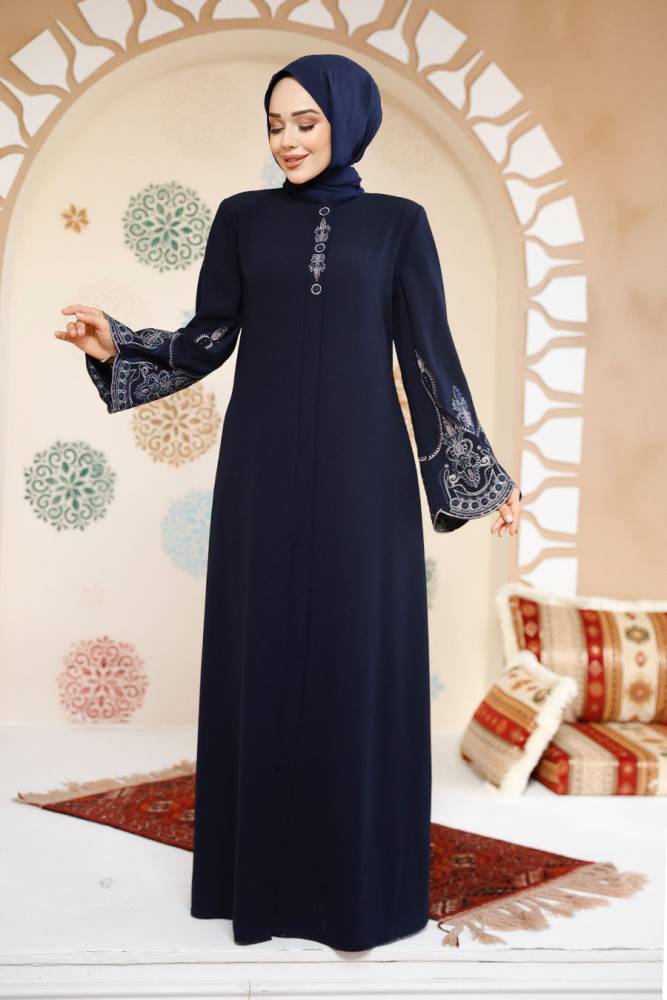 Modest Plus Size Navy Blue Dubai Abaya 98221L - 2
