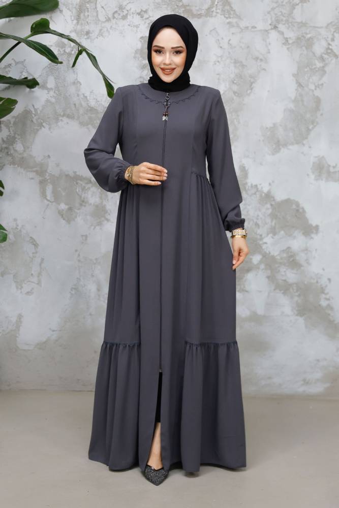 Modest Plus Size Smoke Color Dubai Abaya 8133FU - 2
