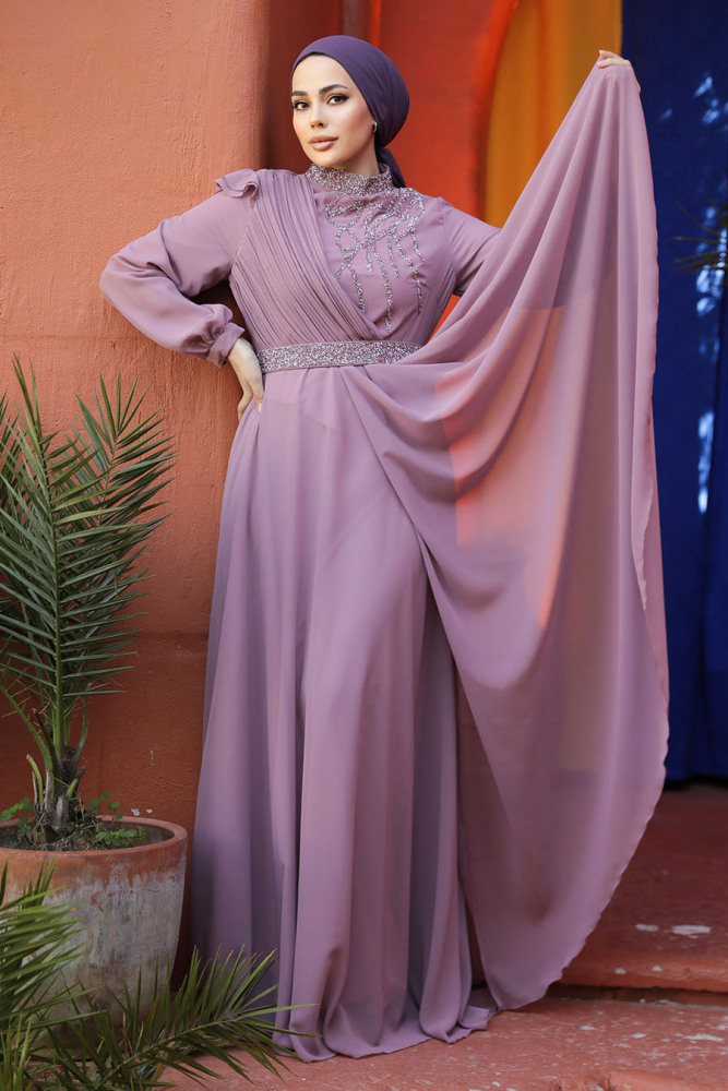 Modest Powder Pink Bridesmaid Dress 25885PD - 2