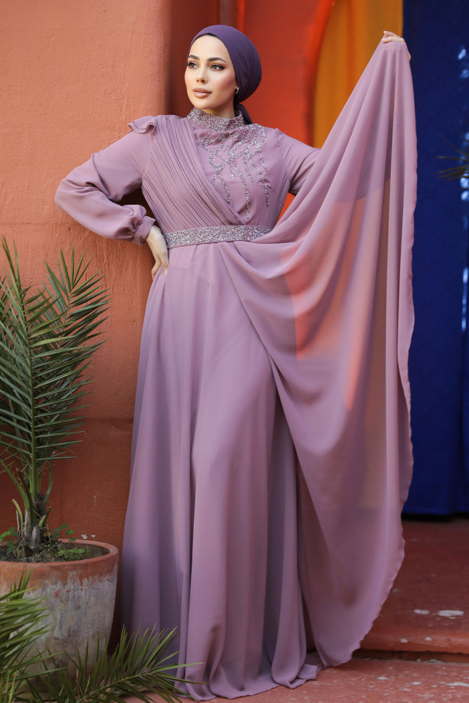 Modest Powder Pink Bridesmaid Dress 25885PD - 4