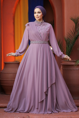 Modest Powder Pink Bridesmaid Dress 25885PD - 3