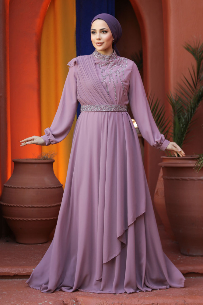 Modest Powder Pink Bridesmaid Dress 25885PD - 1