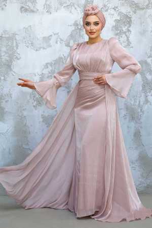 Modest Powder Pink Bridesmaid Dress 4986PD - 1