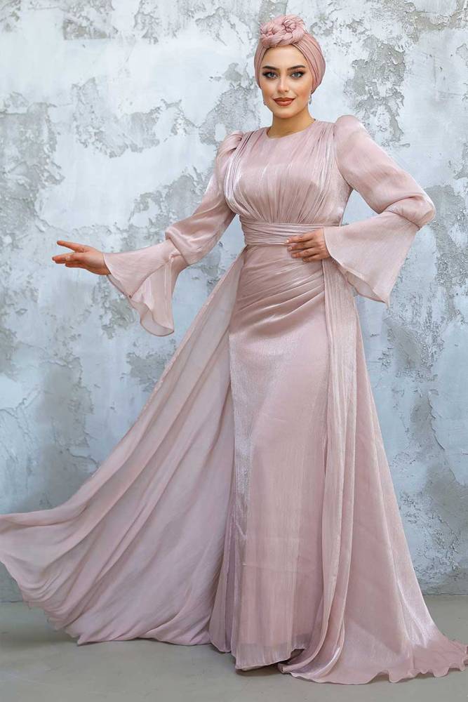 Modest Powder Pink Bridesmaid Dress 4986PD - 1