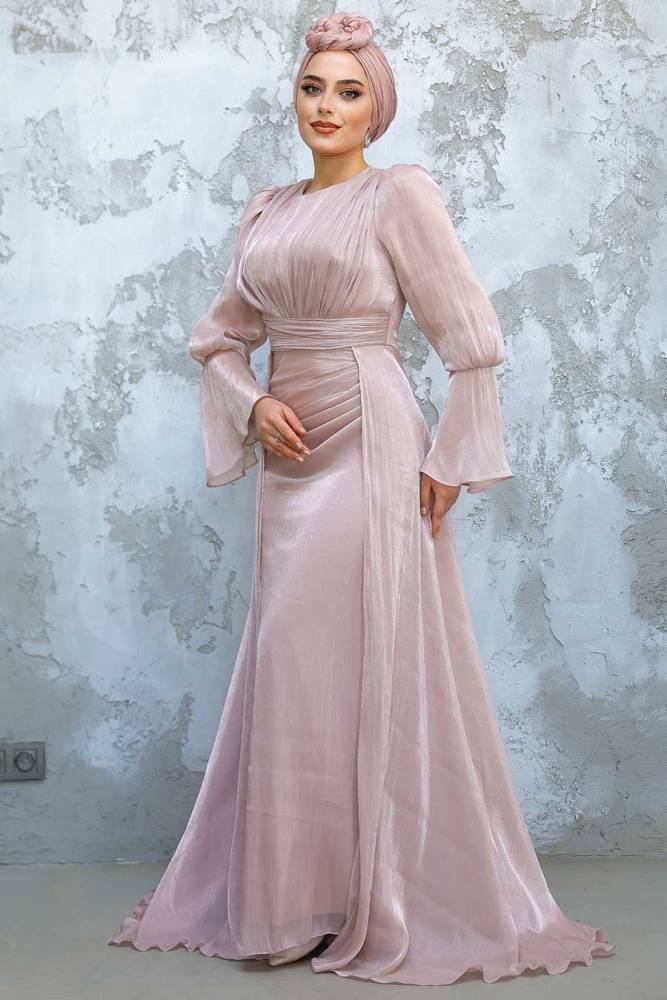 Modest Powder Pink Bridesmaid Dress 4986PD - 2
