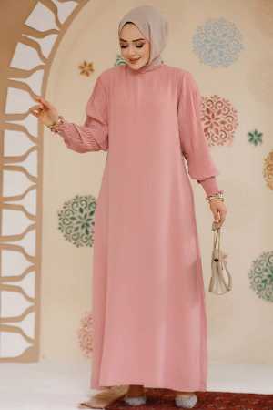 Modest Powder Pink Dress For Women 10124PD - 1