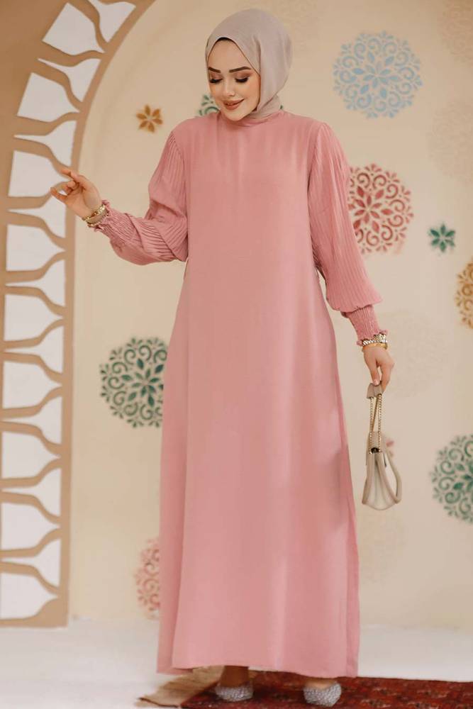 Modest Powder Pink Dress For Women 10124PD - 1
