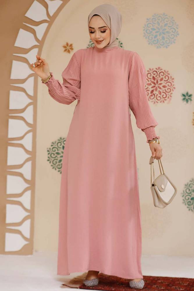 Modest Powder Pink Dress For Women 10124PD - 2