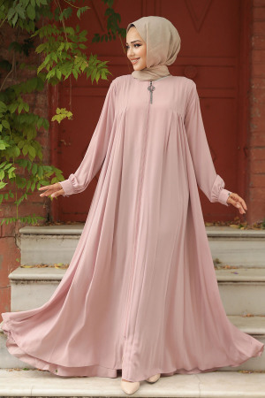 Modest Powder Pink Dubai Abaya 520180PD - 1