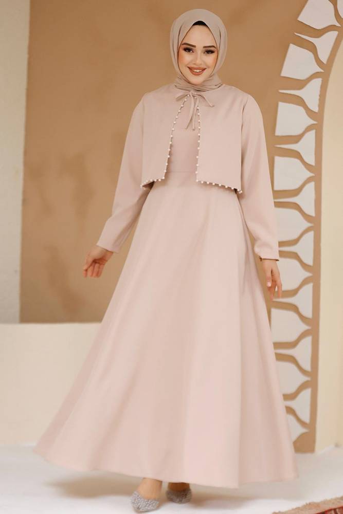 Modest Powder Pink Eid Dress 61462PD - 1
