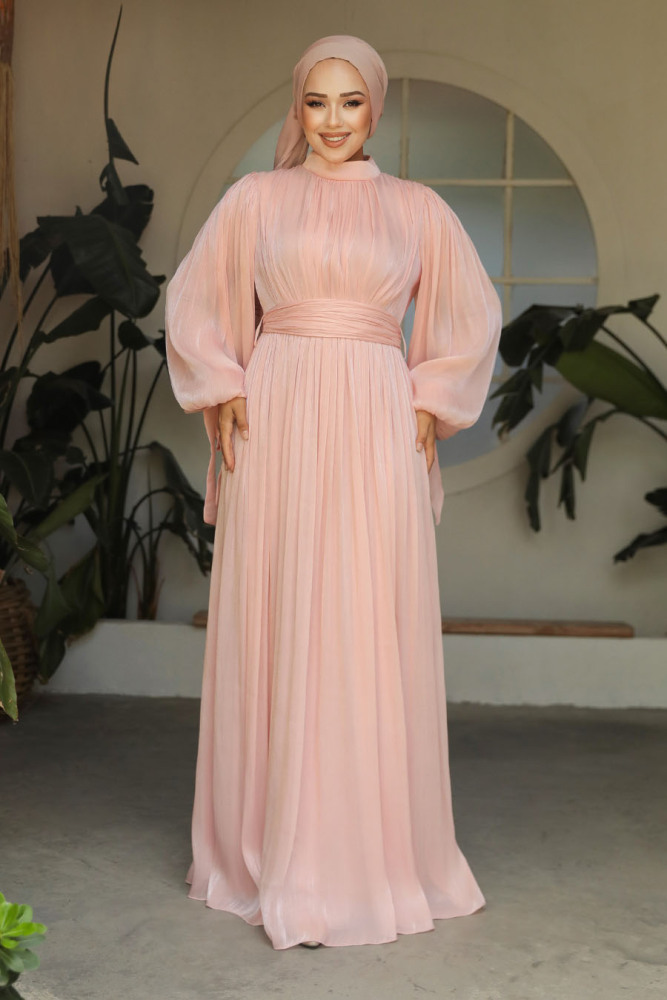 Modest Powder Pink Evening Dress 25890PD - 1