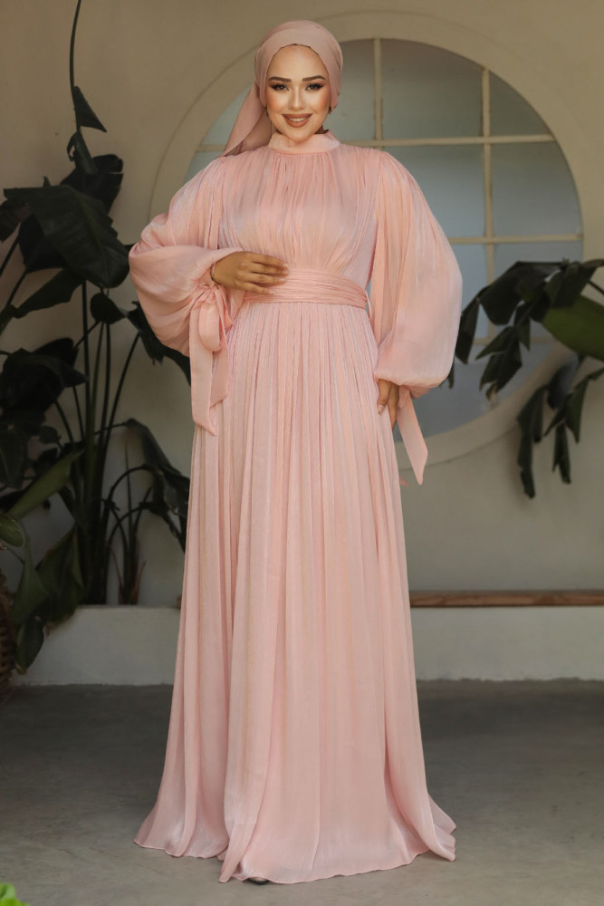 Modest Powder Pink Evening Dress 25890PD - 2