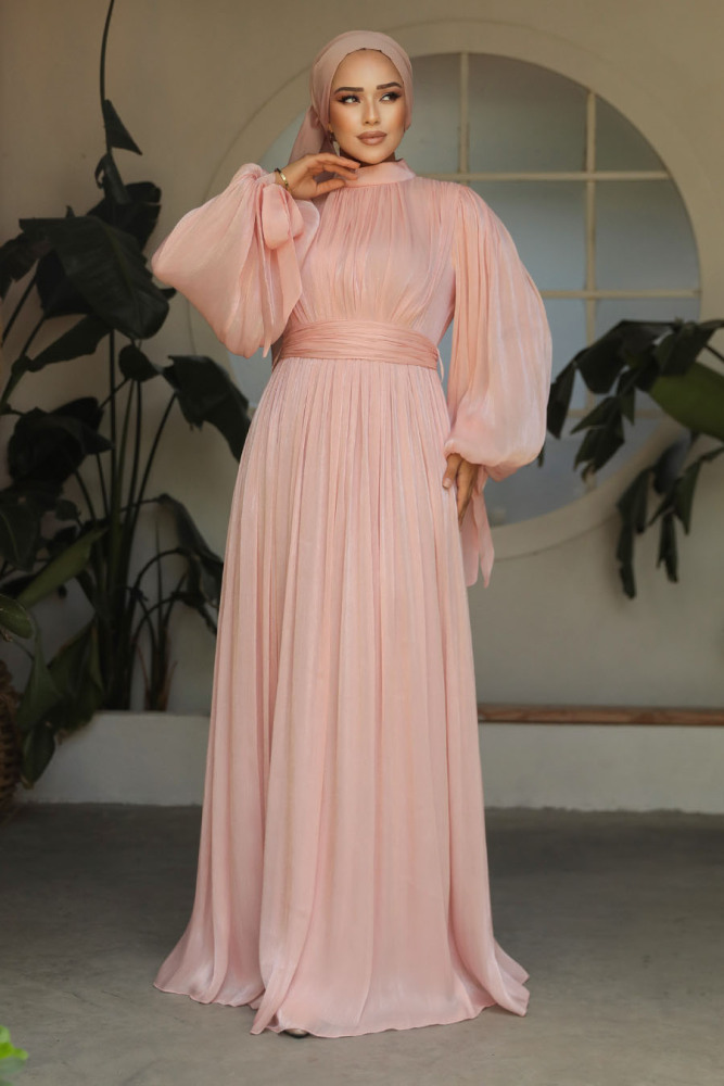 Modest Powder Pink Evening Dress 25890PD - 3