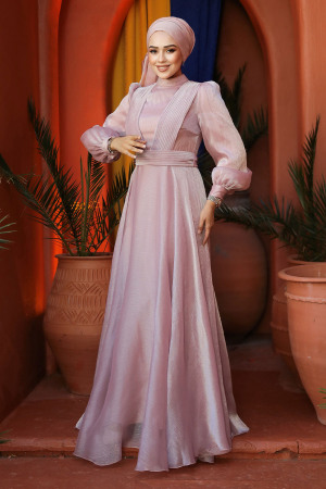 Modest Powder Pink Evening Dress 45701PD - 2
