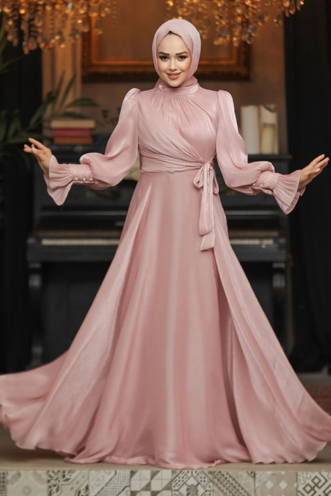 Modest Powder Pink Evening Dress 48051PD - 3