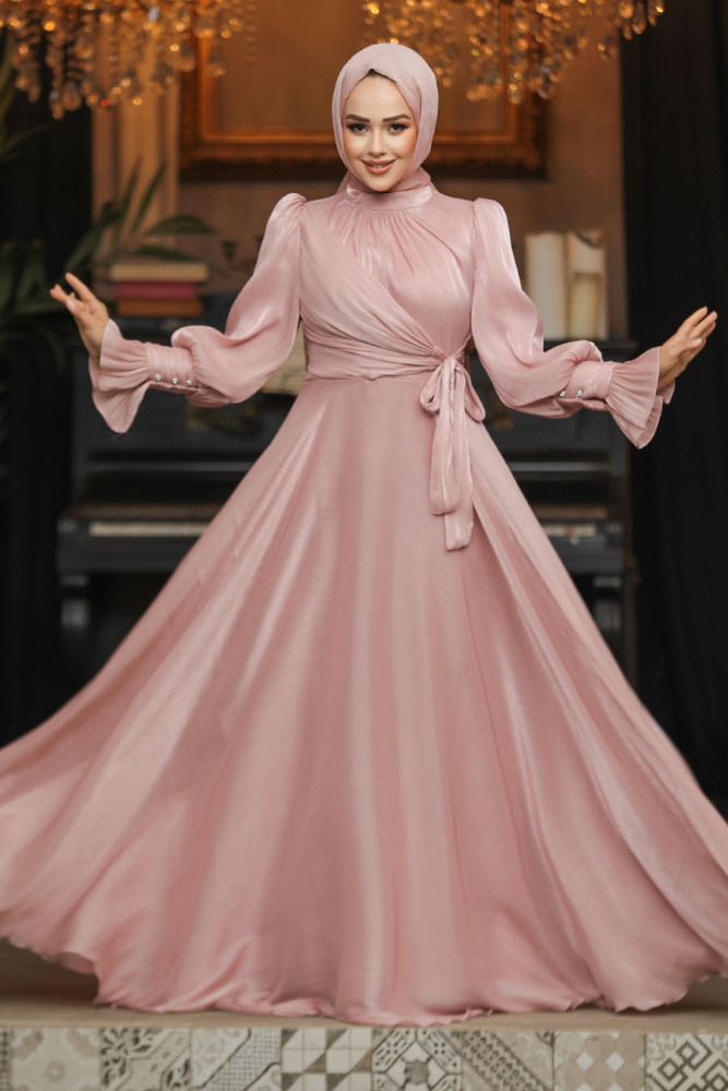 Modest Powder Pink Evening Dress 48051PD - 1