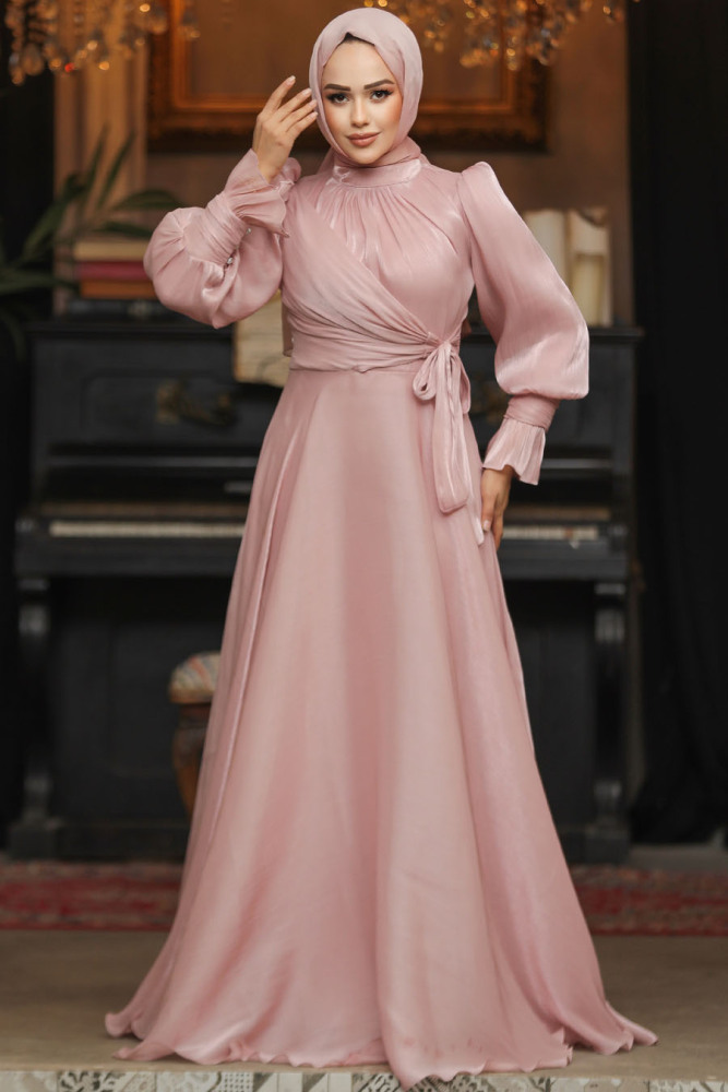 Modest Powder Pink Evening Dress 48051PD - 2