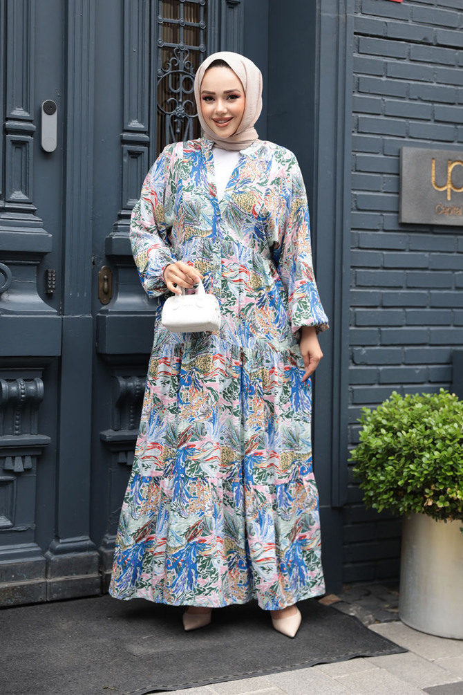 Modest Powder Pink Floral Dress 235805PD - 1