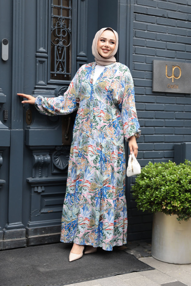 Modest Powder Pink Floral Dress 235805PD - 2