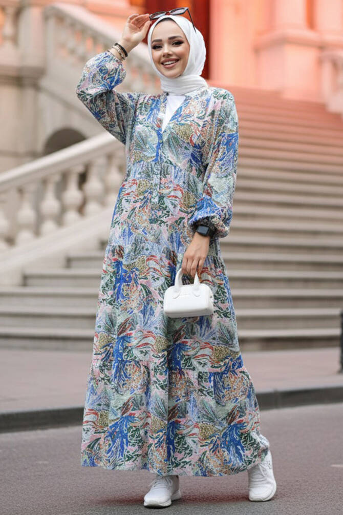 Modest Powder Pink Floral Dress 235805PD - 1