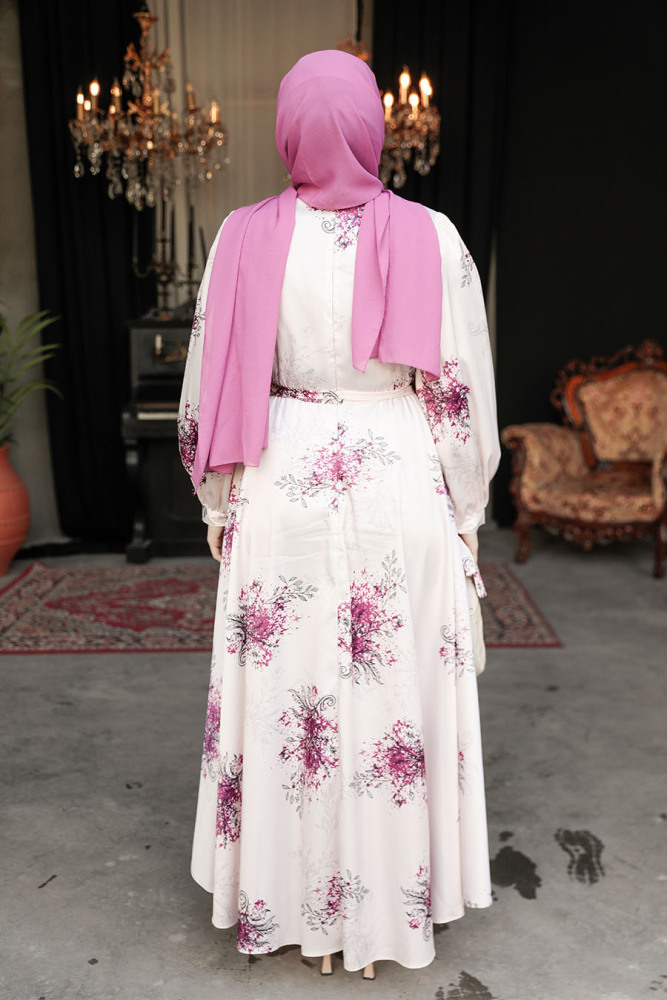 Modest Powder Pink Floral Long Sleeve Dress 60911PD - 4