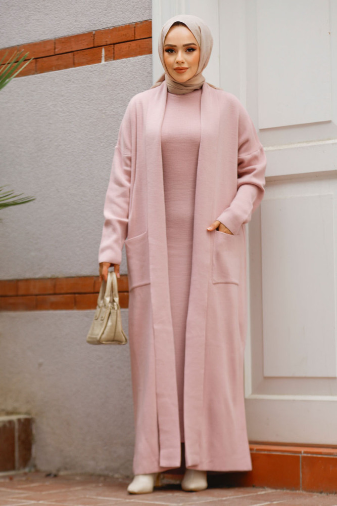 Modest Powder Pink Knitwear Dual Suit 50049PD - 2