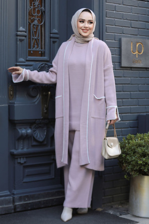 Modest Powder Pink Knitwear Triple Suit 50182PD - 1
