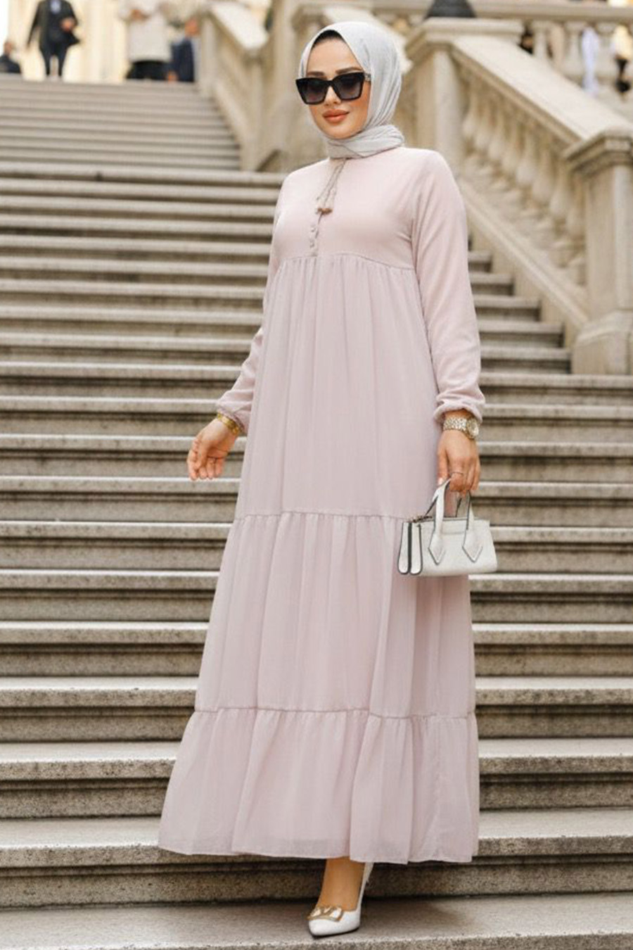 Modest Powder Pink Long Sleeve Dress 22051PD - Neva-style.com Modest Powder Pink Long Sleeve Dress 22051PD - Neva-style.com