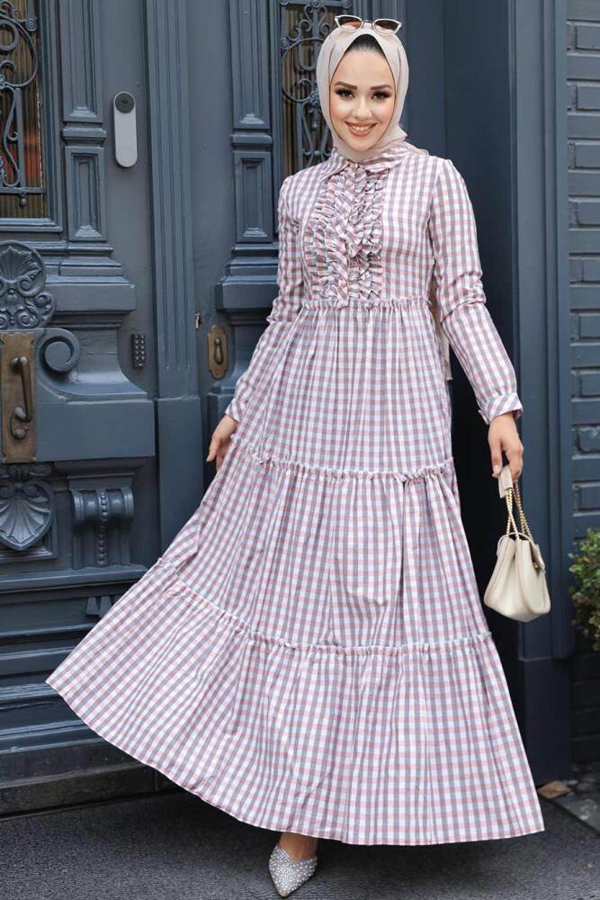 Modest Powder Pink Long Sleeve Dress 2702PD - 1