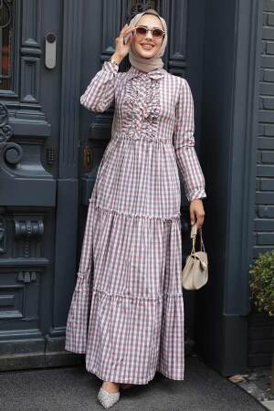Modest Powder Pink Long Sleeve Dress 2702PD - 3