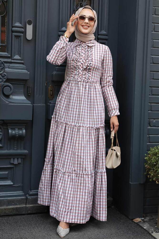 Modest Powder Pink Long Sleeve Dress 2702PD - 3