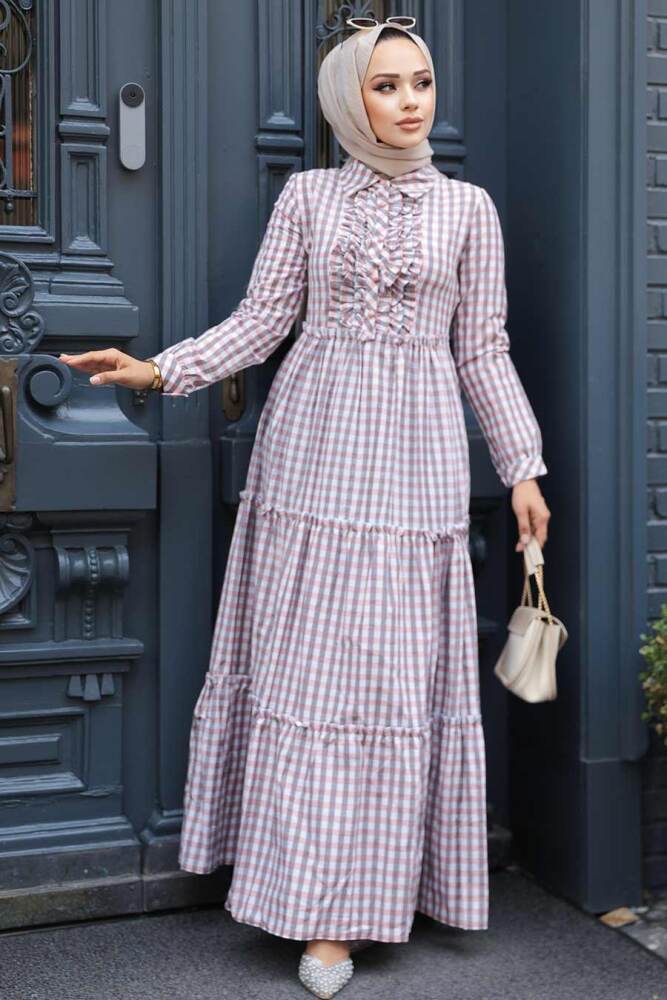 Modest Powder Pink Long Sleeve Dress 2702PD - 2