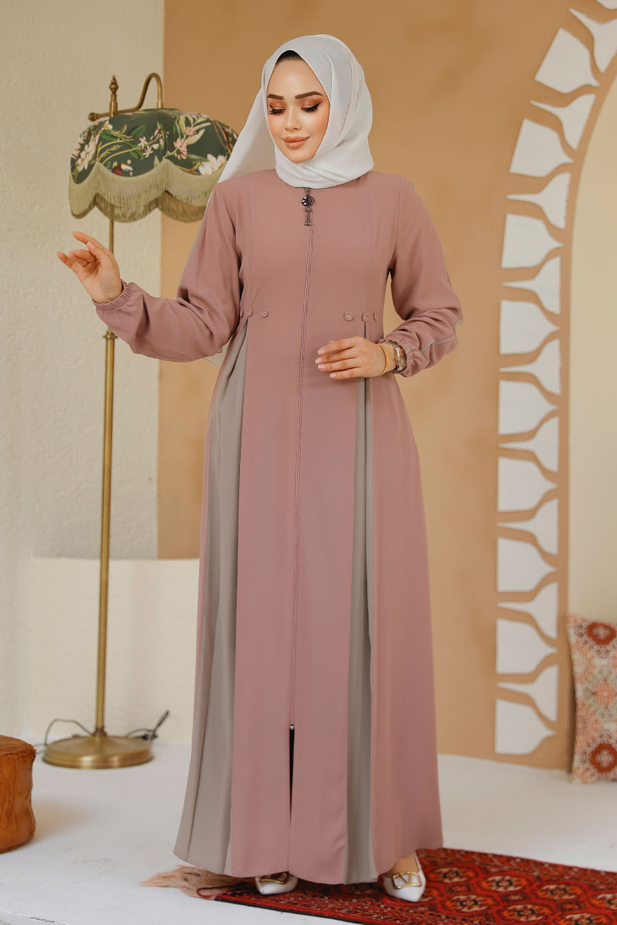 Modest Powder Pink Plus Size Abaya 45288PD - 1