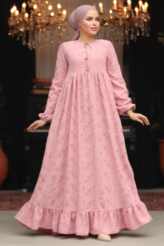 Modest Powder Pink Summer Dress 23201PD - 1