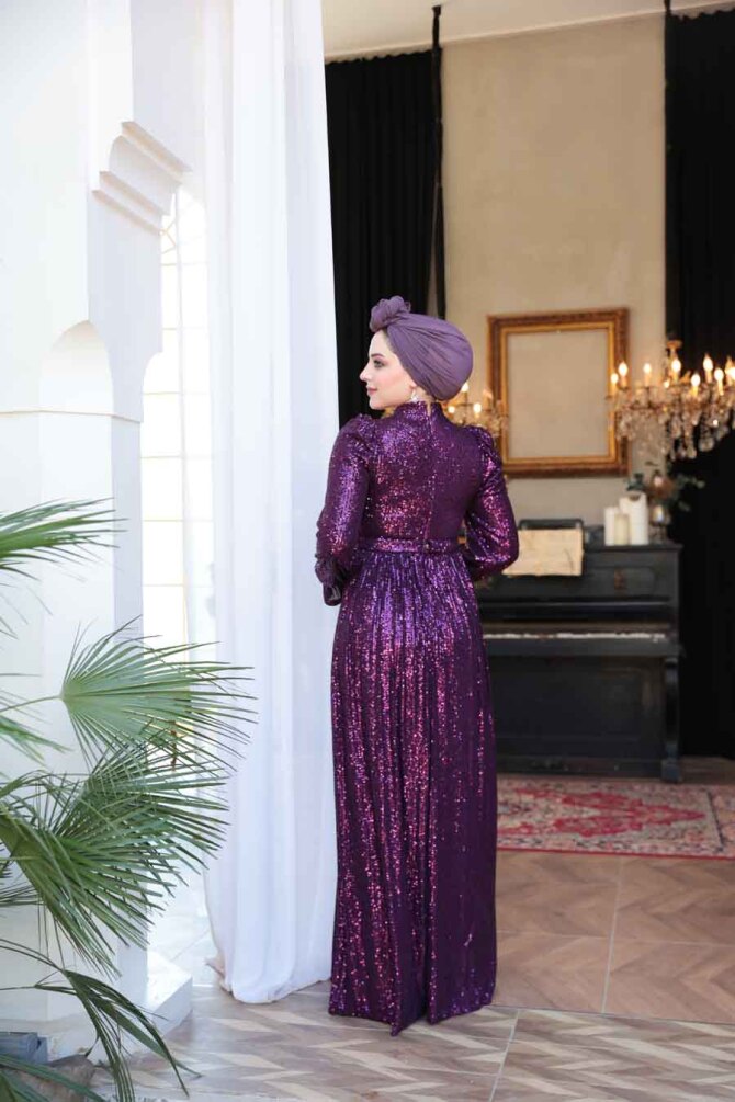 Modest Purple Evening Gown With Long Sleeve 44961MOR - 7