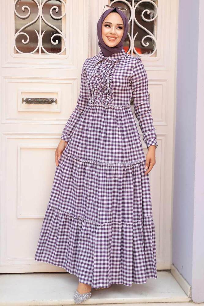 Modest Purple Long Sleeve Dress 2702MOR - 1