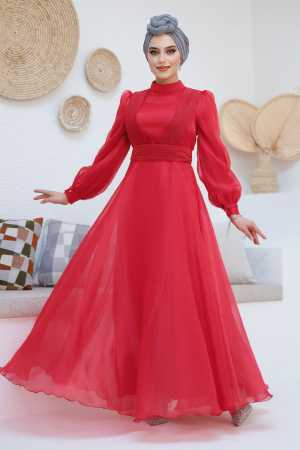 Modest Red Evening Dress 45701K - 2