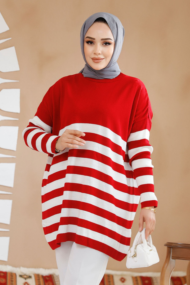 Modest Red Knitwear Jumper Tunic 5325K - 1