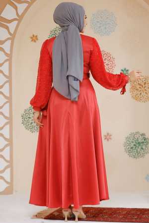 Modest Red Satin Evening Gown 6176K - 3