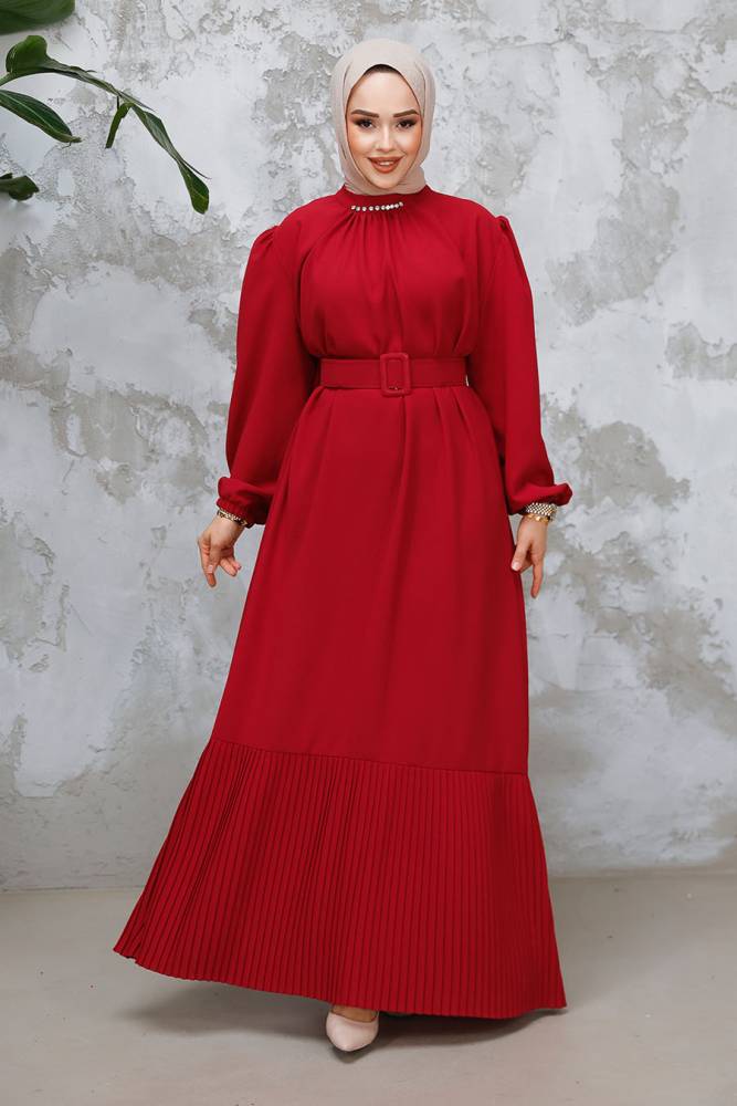 Modest Red Summer Dress 65878K - 1