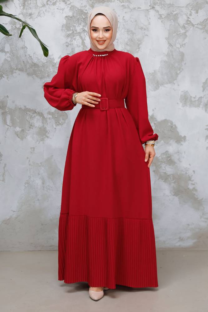 Modest Red Summer Dress 65878K - 2